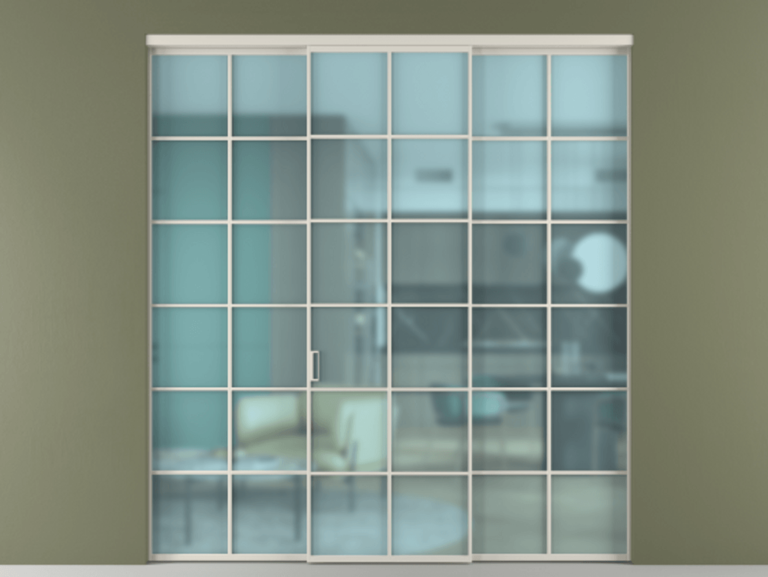 Перегородка Formato внутри проёма 3 створки АЛПР 040.05 Алюминий облачно-серый Сатинированное голубое стекло, триплекс Цена 371030 сом | Volhovec