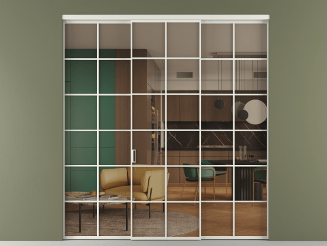 Перегородка Formato внутри проёма 3 створки АЛПР 040.05 Алюминий серый Прозрачное бронзовое стекло, триплекс Цена 371030 сом | Volhovec