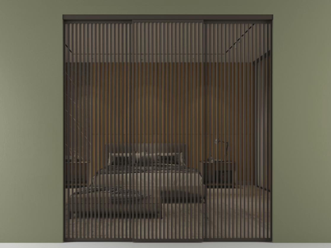 Перегородка Formato внутри проёма 3 створки АЛПР 040.06 Алюминий антрацит Рефлективное бронзовое стекло "Stopsol", калёное Цена 890490 сом | Volhovec