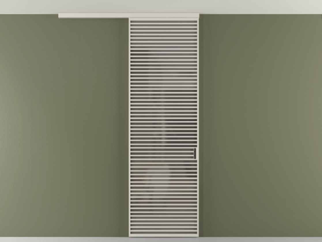 Перегородка Формато вдоль стены на потолок 1 створка АЛПР 040.07 Алюминий облачно-серый Сатинированное серое стекло, триплекс Цена 187228 ₽ | Volhovec