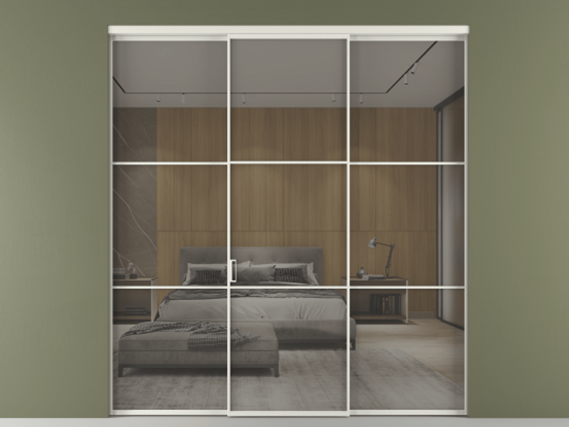 Перегородка Формато внутри проёма 3 створки АЛПР 040.03 Алюминий серый Рефлективное серое стекло "Стопсол", калёное Цена 462430 сом | Volhovec