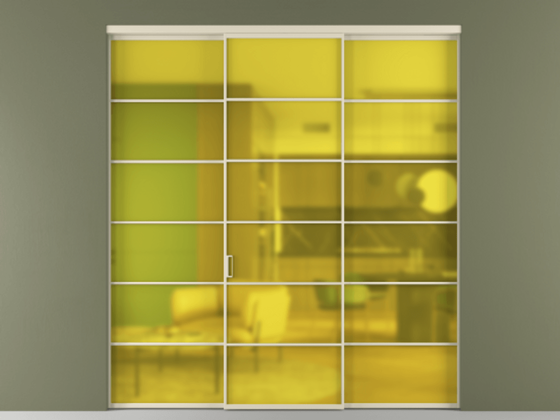 Перегородка Формато внутри проёма 3 створки АЛПР 040.04 Алюминий бежево-серый Сатинированное жёлтое стекло, триплекс Цена 389130 сом | Volhovec