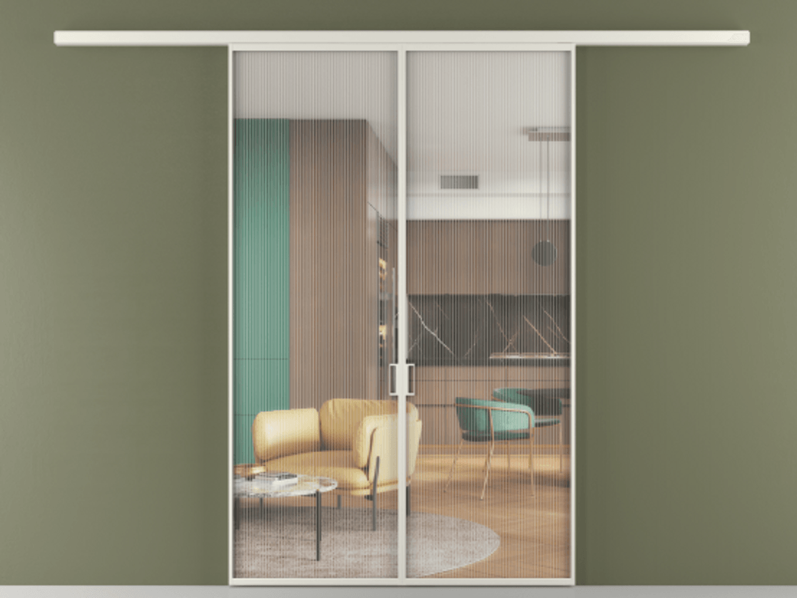 Перегородка Формато вдоль стены 2 створки АЛПР 040.01 Алюминий Белый Рифлёное стекло "Мору", триплекс Цена 279770 сом | Volhovec