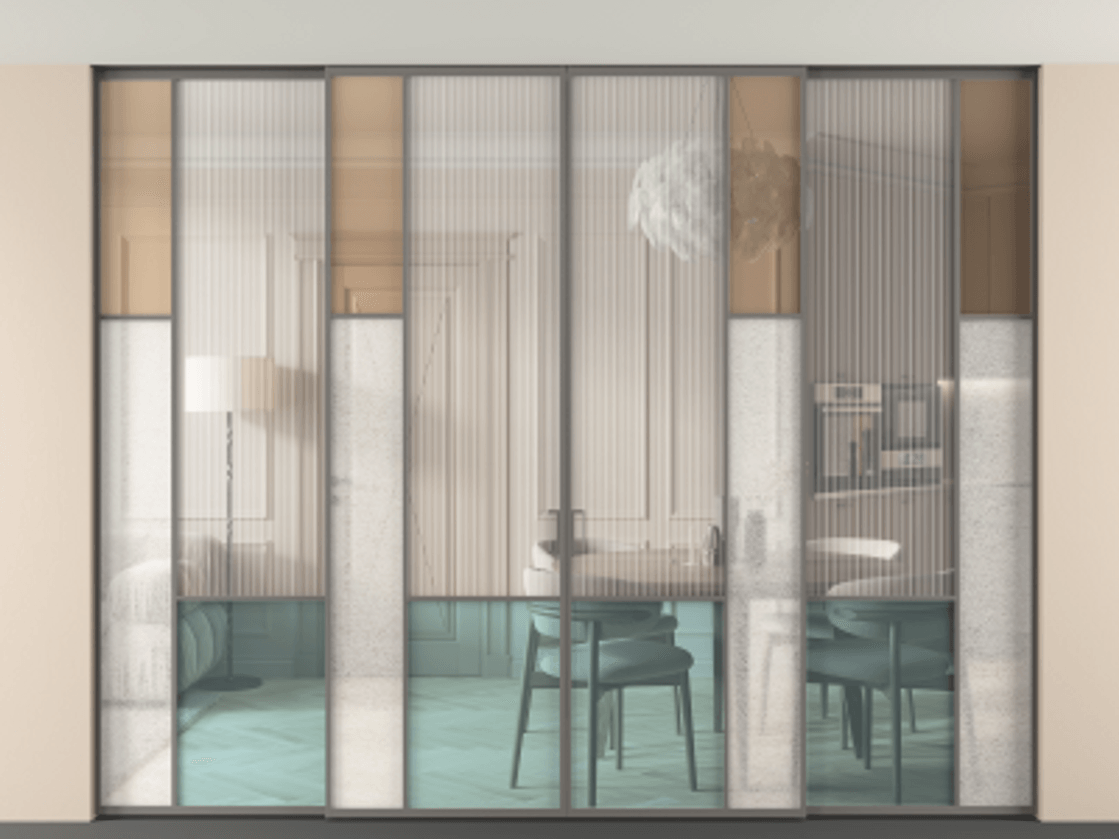 Перегородка Мозаик внутри проёма скрытое крепление в потолок 4 створки АЛПР 041.12 Алюминий классический серый Комбинация стекол Группы 1 и Группы 3. Цена 898730 сом . Фабрика дверей Волховец 8 (800) 551 43 19 Перегородка Мозаик внутри проёма скрытое крепление в потолок 4 створки АЛПР 041.12 Алюминий классический серый Комбинация стекол Группы 1 и Группы 3 Цена 898730 сом | Volhovec