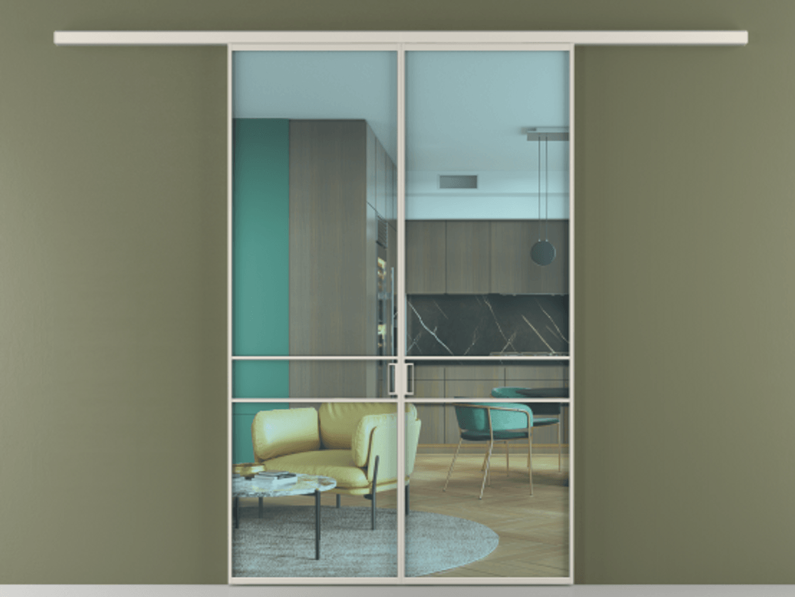 Перегородка Formato вдоль стены двустворчатая АЛПР 040.02 Алюминий облачно-серый Прозрачное голубое стекло, триплекс Цена 295510 сом | Volhovec