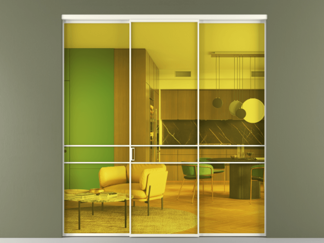 Перегородка Formato внутри проёма 3 створки АЛПР 040.02 Алюминий жемчужный Прозрачное жёлтое стекло, триплекс Цена 345470 сом | Volhovec