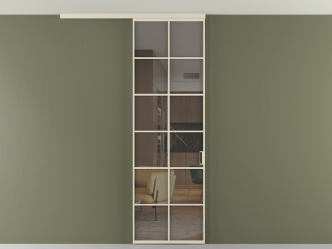 Перегородка Формато вдоль стены на потолок 1 створка АЛПР 040.05 Алюминий бежево-серый Прозрачное серое стекло, триплекс Цена 157030 сом | Volhovec