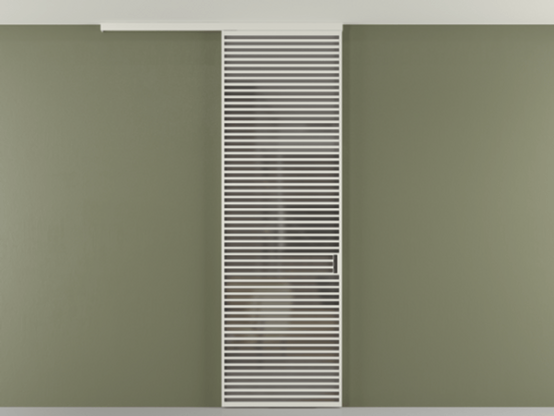 Перегородка Формато вдоль стены на потолок 1 створка АЛПР 040.07 Алюминий Белый Сатинированное серое стекло, триплекс Цена 247750 сом | Volhovec