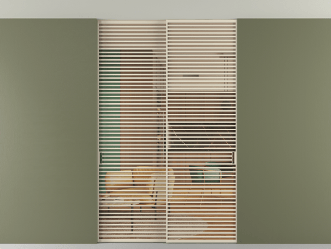 Перегородка Formato внутри проёма скрытое крепление в потолок 2 створки АЛПР 040.07 Алюминий бежево-серый Прозрачное оранжевое стекло, триплекс Цена 735460 сом | Volhovec