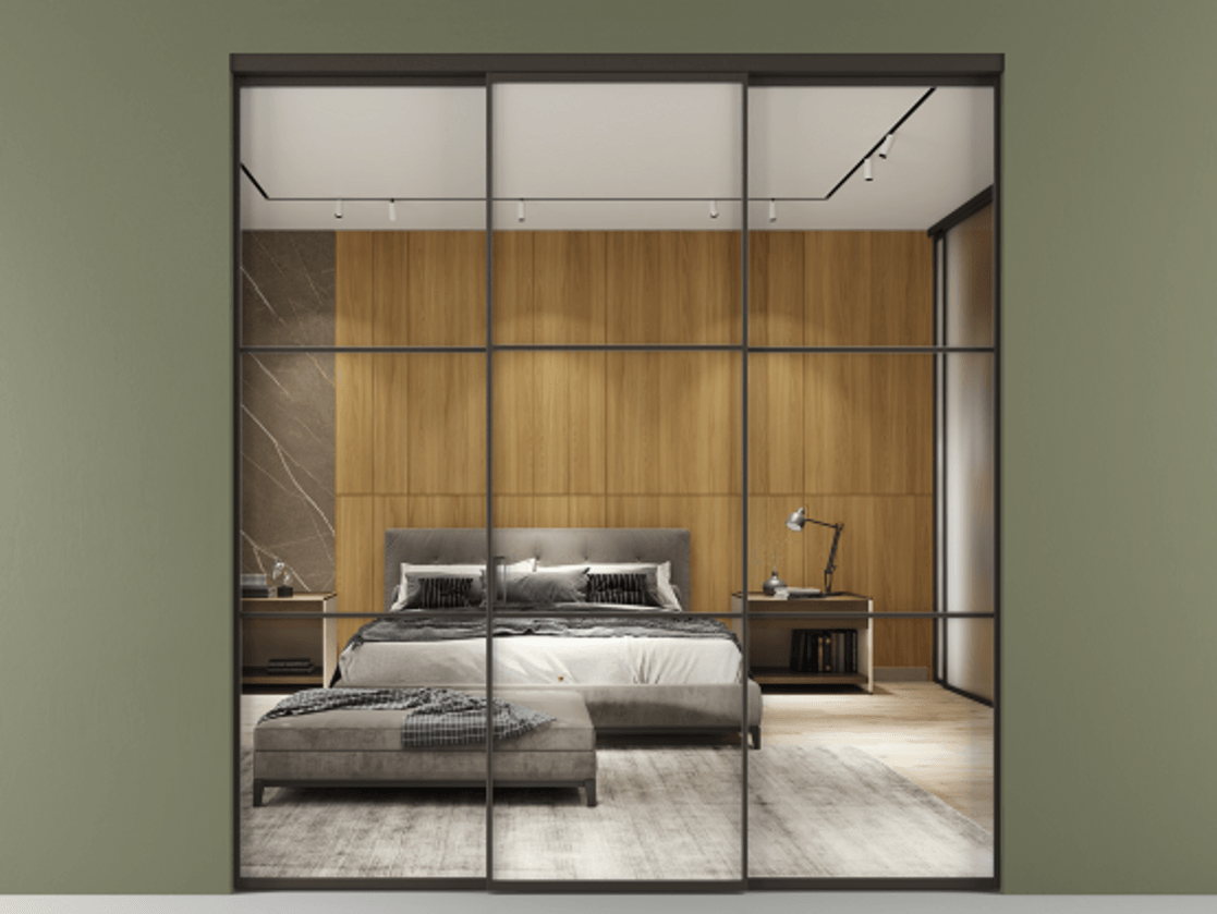 Перегородка Формато внутри проёма 3 створки АЛПР 040.03 Алюминий антрацит Двустороннее зеркало, триплекс , триплекс 6 мм Цена 345470 сом | Volhovec