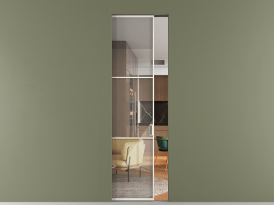 Перегородка Formato скрытый пенал 1 створка АЛПР 040.03 Алюминий пудровый белый Рефлективное прозрачное стекло "Stopsol", калёное Цена 259750.4 сом | Volhovec