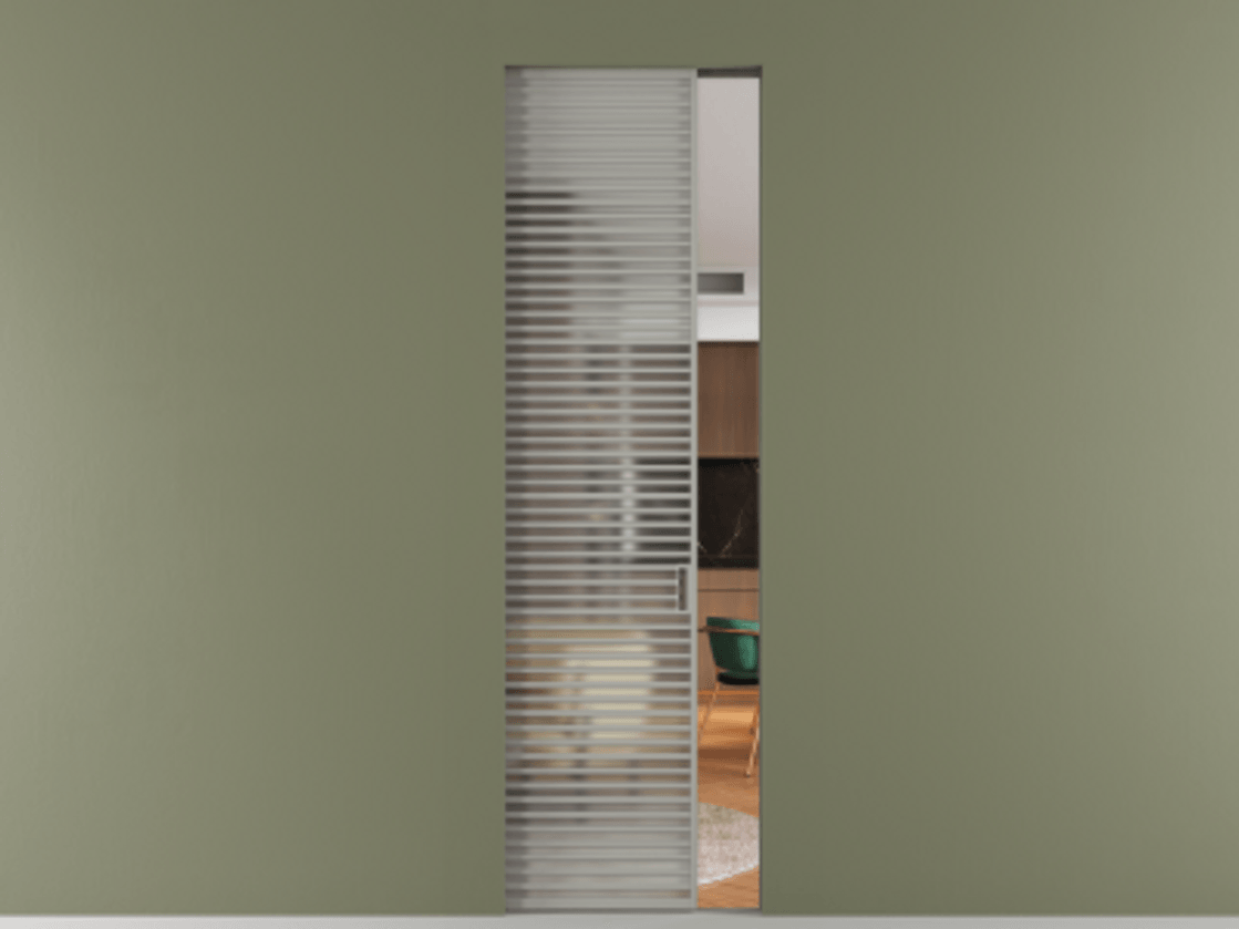 Перегородка Формато скрытый пенал 1 створка АЛПР 040.07 Алюминий нейтральный серый Сатинированное стекло "Мателюкс Кристал Вижн", калёное, матовое, каленое 6 мм Цена 402440 сом | Volhovec