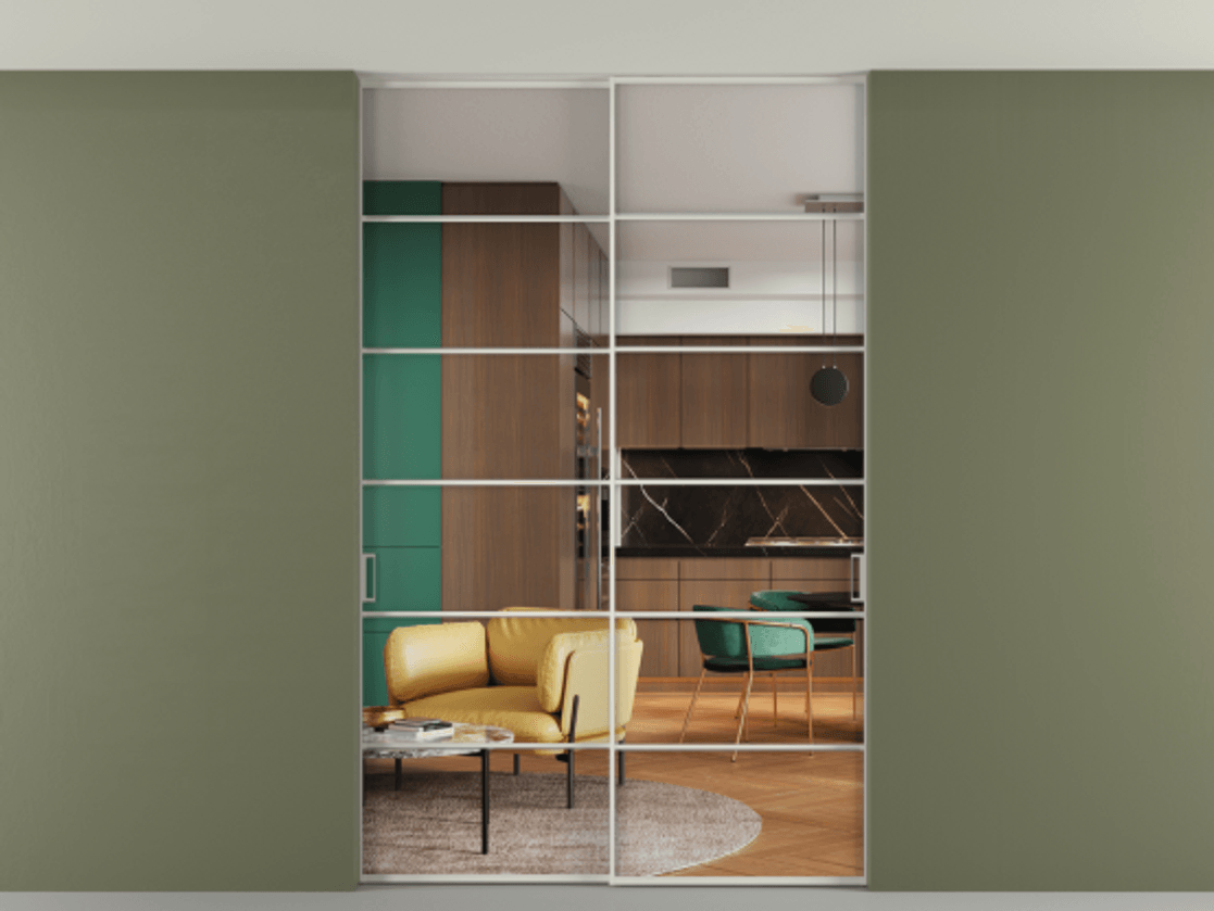 Перегородка Formato внутри проёма скрытое крепление в потолок 2 створки АЛПР 040.04 Алюминий Белый Прозрачное стекло "Crystal Vision", калёное. Скрытый короб БЕЛ Цена 457010 сом 1. Полотно 2 шт. (800/2100 мм)
2. Комплект установки раздвижной системы
3. Базовый комплект фурнитуры
4. Ручка RONDO. Фабрика дверей Волховец 8 (800) 551 43 19 Перегородка Formato внутри проёма скрытое крепление в потолок 2 створки АЛПР 040.04 Алюминий Белый Прозрачное стекло "Crystal Vision", калёное Цена 457010 сом | Volhovec