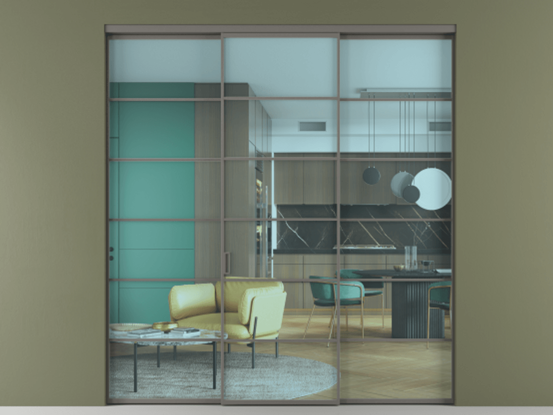 Перегородка Формато внутри проёма 3 створки АЛПР 040.04 Алюминий классический серый Прозрачное голубое стекло, триплекс Цена 371030 сом | Volhovec