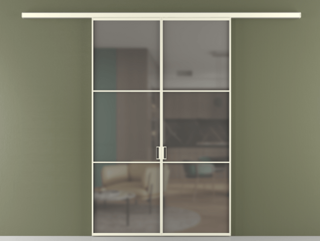 Перегородка Формато вдоль стены 2 створки АЛПР 040.03 Алюминий молочно-белый Сатинированное серое стекло, триплекс Цена 284580 сом | Volhovec