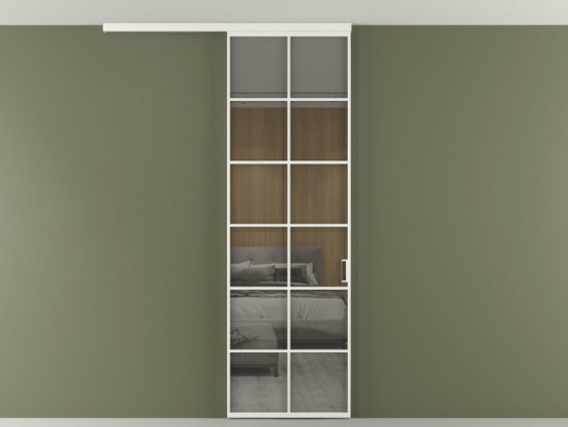 Перегородка Формато вдоль стены на потолок 1 створка АЛПР 040.05 Алюминий светло-серый Рефлективное серое стекло "Стопсол", калёное Цена 195240 сом | Volhovec