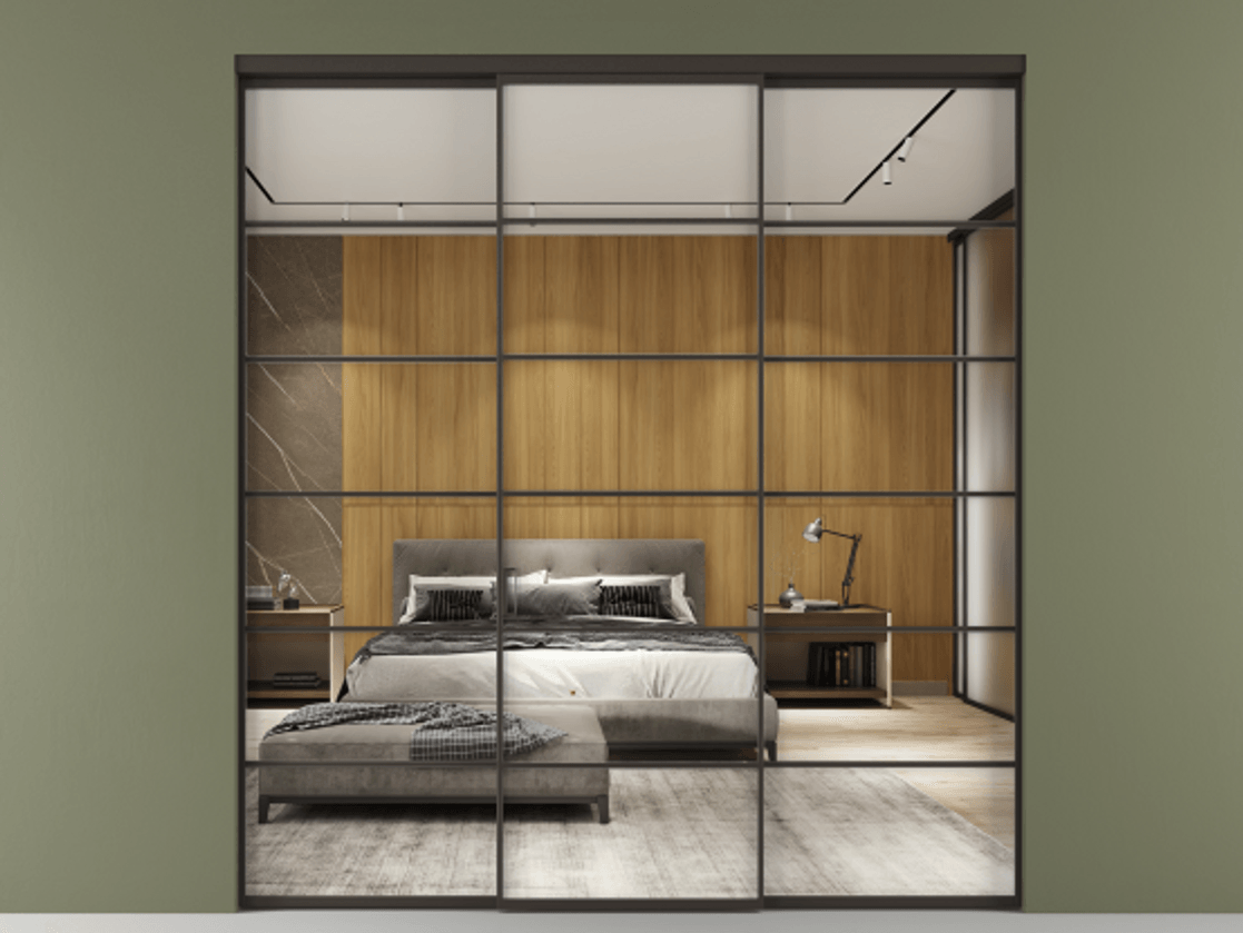 Перегородка Формато внутри проёма 3 створки АЛПР 040.04 Алюминий антрацит Двустороннее зеркало, триплекс , триплекс 6 мм Цена 371030 сом | Volhovec