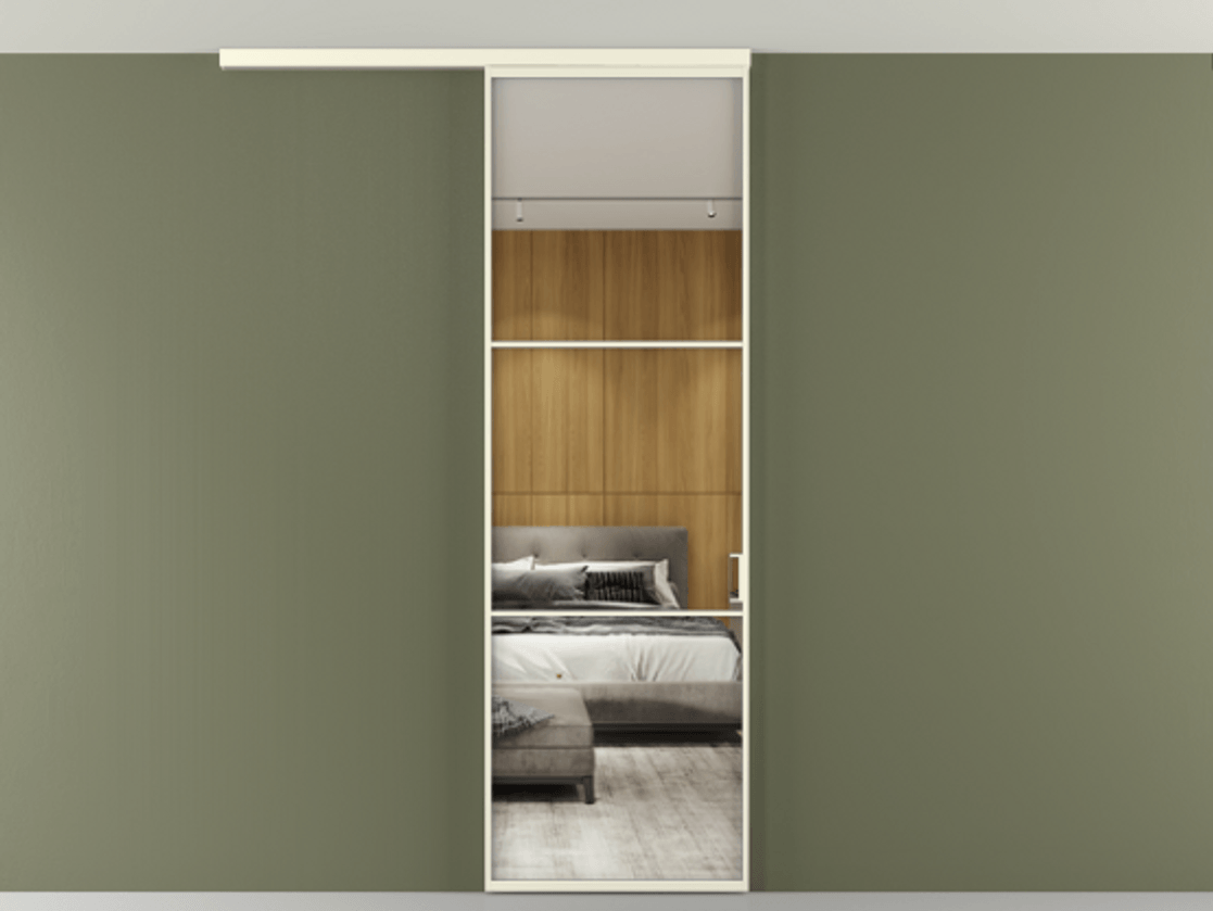 Перегородка Формато вдоль стены на потолок 1 створка АЛПР 040.03 Алюминий молочно-белый Двустороннее зеркало, триплекс , триплекс 6 мм Цена 147040 сом | Volhovec