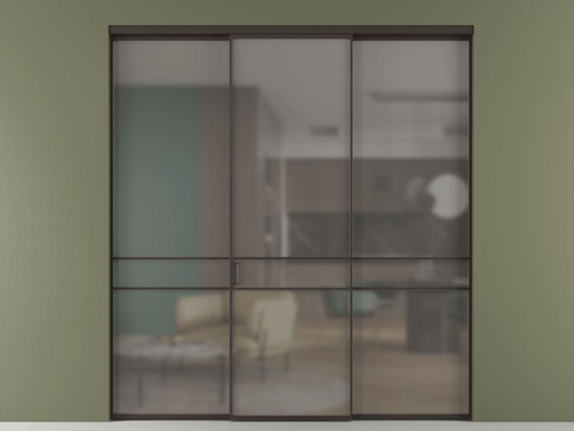 Перегородка Формато внутри проёма 3 створки АЛПР 040.02 Алюминий антрацит Сатинированное серое стекло, триплекс Цена 345470 сом | Volhovec