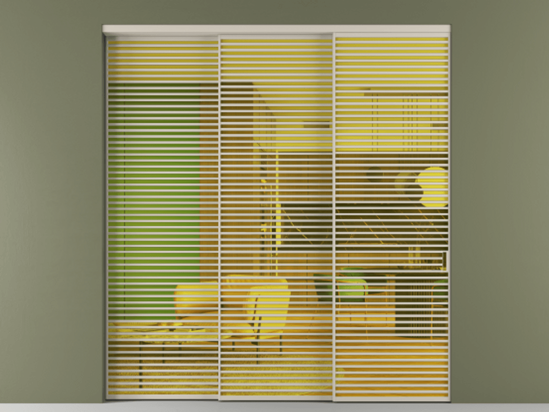 Перегородка Formato внутри проёма 3 створки с синхронным механизмом АЛПР 040.07 Алюминий светло-бежевый Прозрачное жёлтое стекло, триплекс Цена 844100 сом  | Volhovec