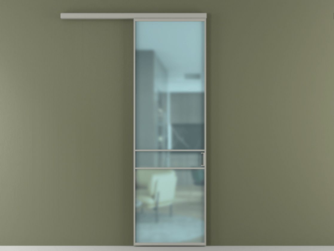 Перегородка Формато вдоль стены 1 створка АЛПР 040.02 Алюминий нейтральный серый Сатинированное голубое стекло, триплекс Цена 154450 сом  | Volhovec