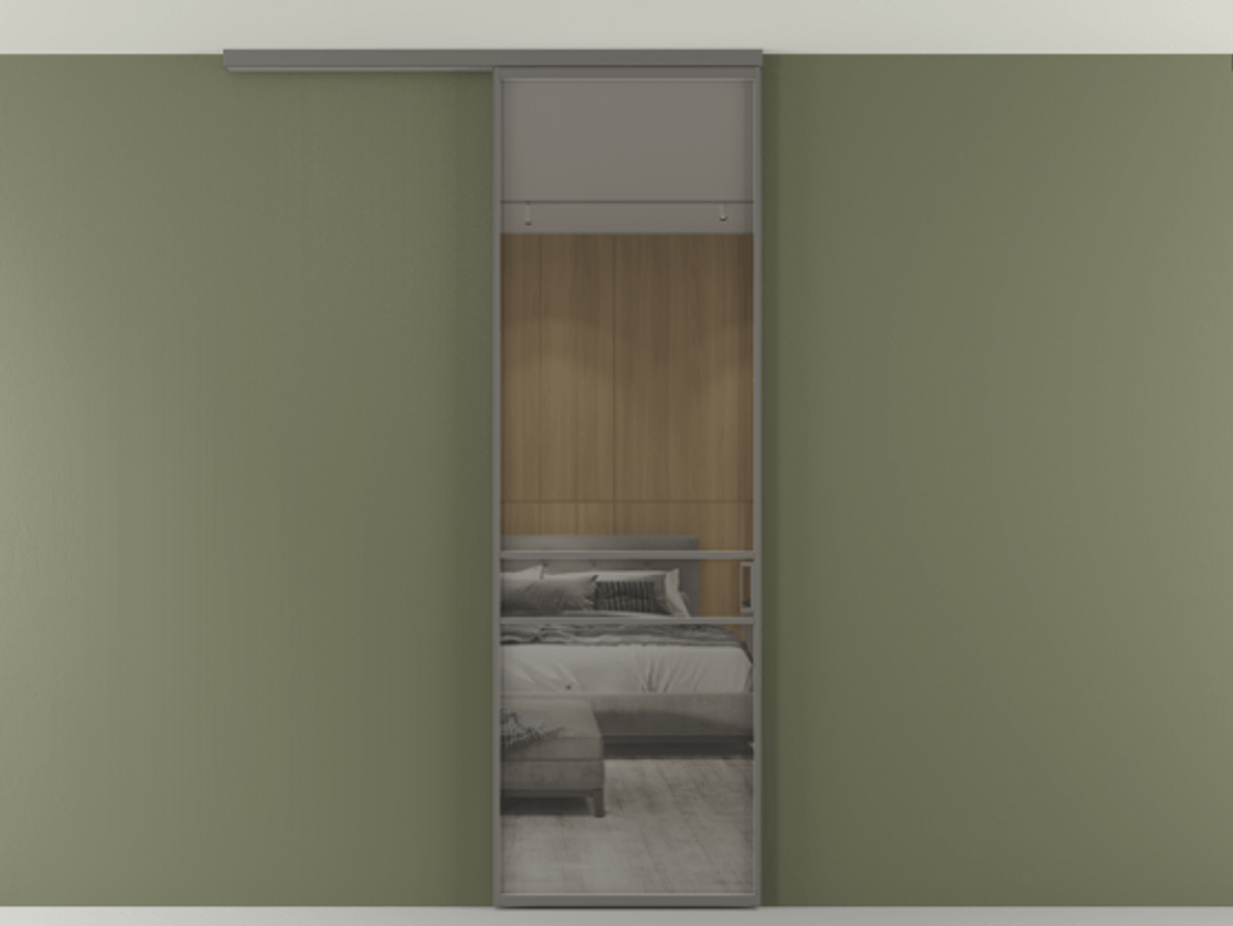 Перегородка Формато вдоль стены на потолок 1 створка АЛПР 040.02 Алюминий классический серый Рефлективное серое стекло "Стопсол", калёное Цена 182740 сом | Volhovec