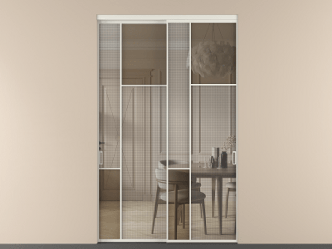 Перегородка Mosaic внутри проема двустворчатая АЛПР 041.11 Алюминий Белый Mesh silver + Бронза прозрачное триплекс Цена 331040 сом | Volhovec