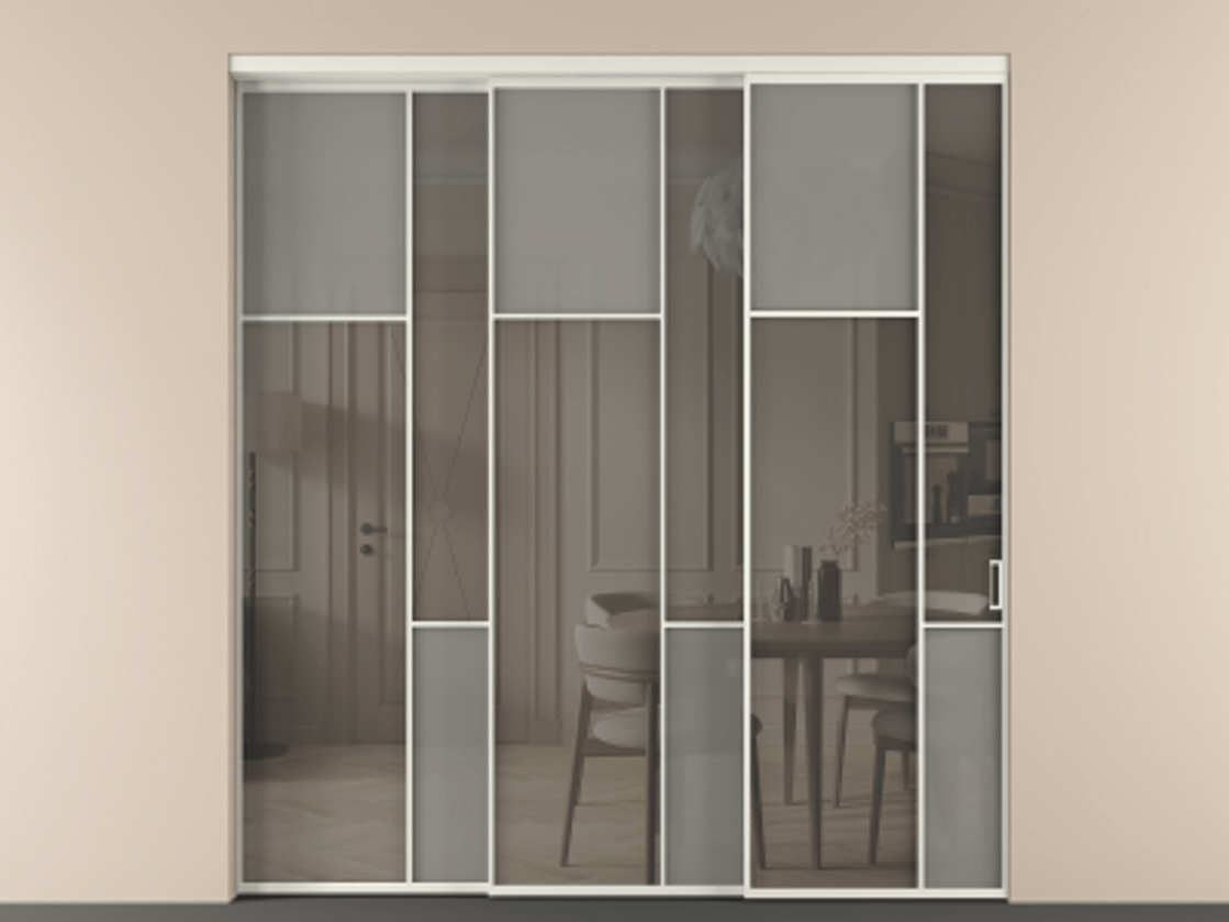 Перегородка Mosaic внутри проёма 3 створки с синхронным механизмом АЛПР 041.10 Алюминий серый Сатинированное серое стекло, триплекс, 6 мм + Прозрачное серое стекло, триплекс. Цена 22800 AZE . Фабрика дверей Волховец 8 (800) 551 43 19 Перегородка Mosaic внутри проёма 3 створки с синхронным механизмом АЛПР 041.10 Алюминий серый Сатинированное серое стекло, триплекс, 6 мм + Прозрачное серое стекло, триплекс Цена 22800 AZE | Volhovec