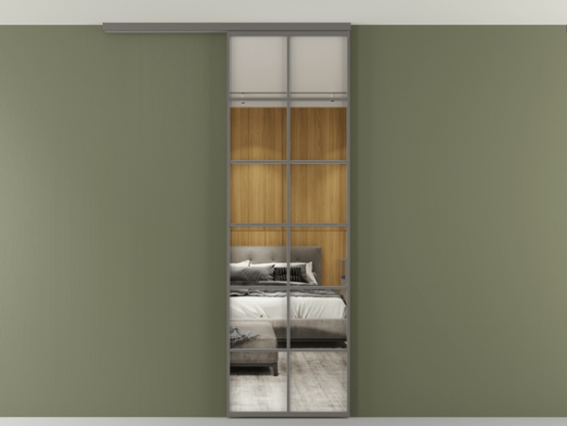 Перегородка Формато вдоль стены на потолок 1 створка АЛПР 040.05 Алюминий классический серый Двустороннее зеркало, триплекс , триплекс 6 мм Цена 157030 сом | Volhovec