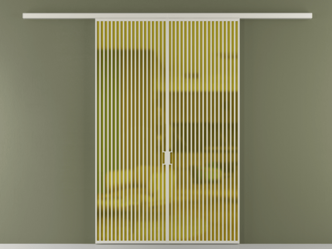 Перегородка Формато вдоль стены 2 створки АЛПР 040.06 Алюминий тёплый серый Сатинированное жёлтое стекло, триплекс Цена 498610 сом | Volhovec