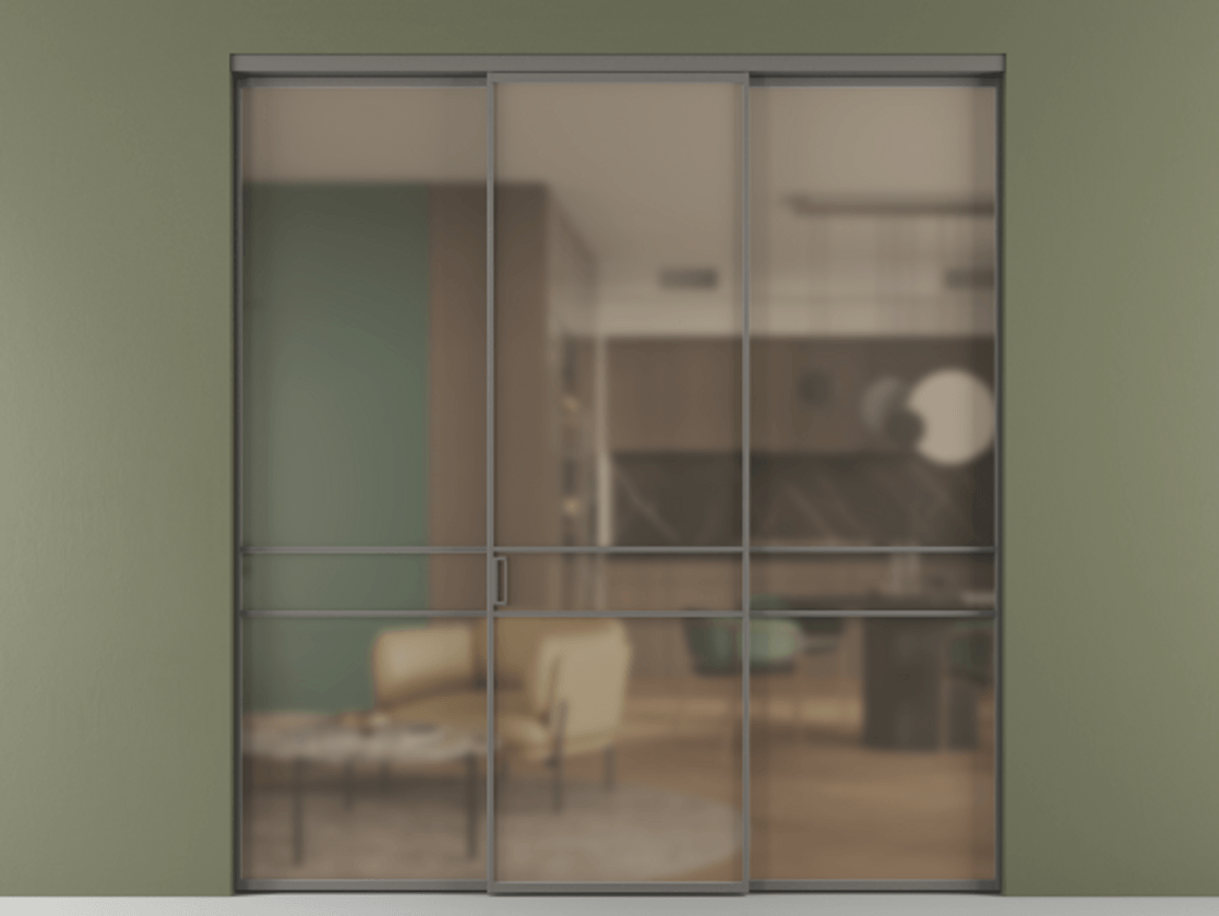 Перегородка Формато внутри проёма 3 створки АЛПР 040.02 Алюминий классический серый Сатинированное бронзовое стекло, триплекс Цена 345470 сом | Volhovec