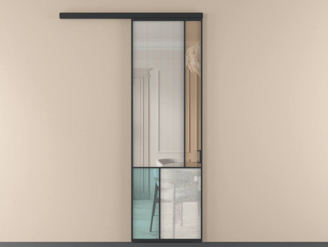 Перегородка Mosaic вдоль стены 1 створка АЛПР 041.21 Алюминий Черный Комбинация стекол Группы 1 и Группы 3 Цена 200040.4 сом | Volhovec