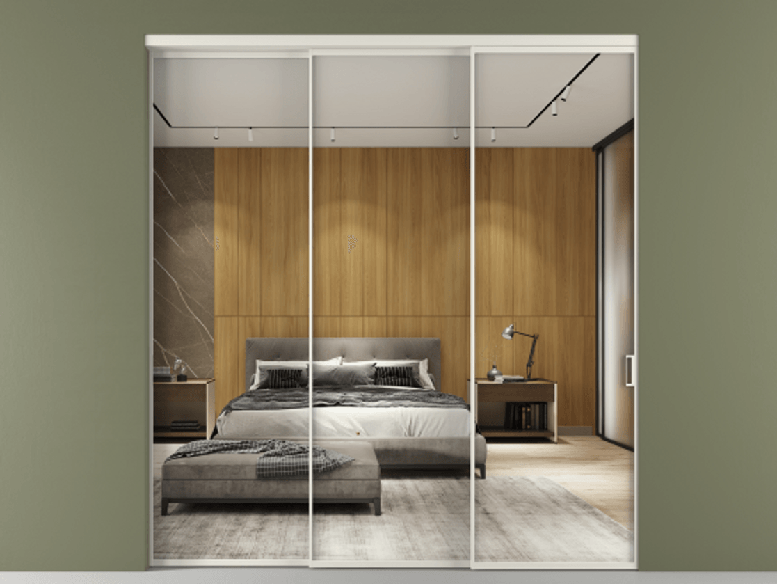 Перегородка Формато внутри проёма 3 створки с синхронным механизмом АЛПР 040.01 Алюминий Белый Двустороннее зеркало, триплекс , триплекс 6 мм Цена 460271 сом  | Volhovec