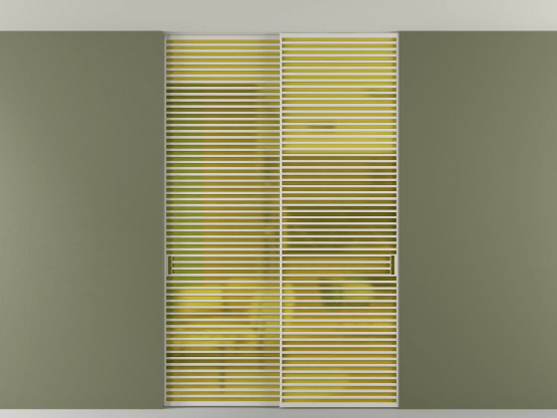 Перегородка Формато внутри проёма скрытое крепление в потолок 2 створки АЛПР 040.07 Алюминий тёплый серый Сатинированное жёлтое стекло, триплекс Цена 596840 сом | Volhovec