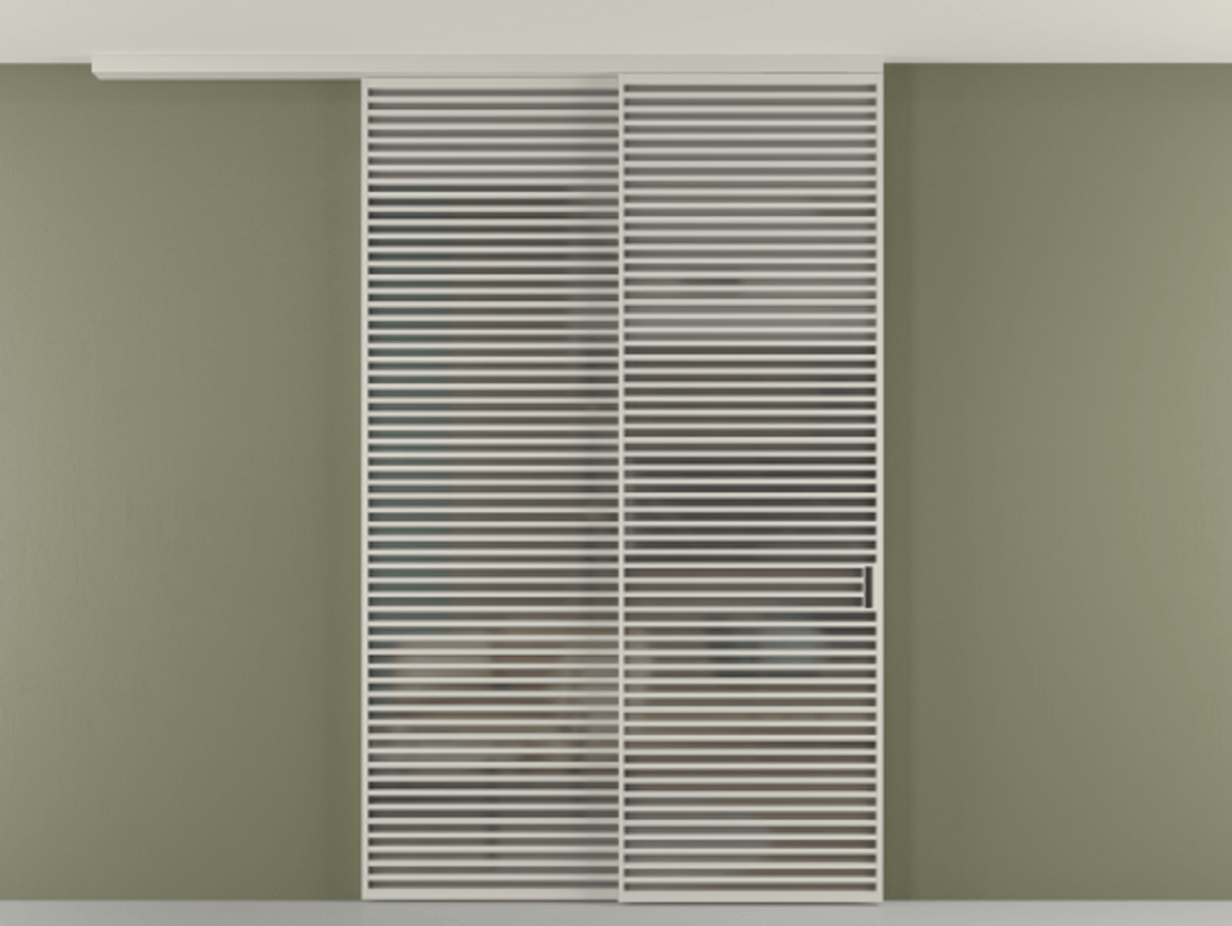 Перегородка Формато вдоль стены на потолок 2 створки с синхронным механизмом АЛПР 040.07 Алюминий тёплый серый Сатинированное серое стекло, триплекс Цена 766760 сом | Volhovec