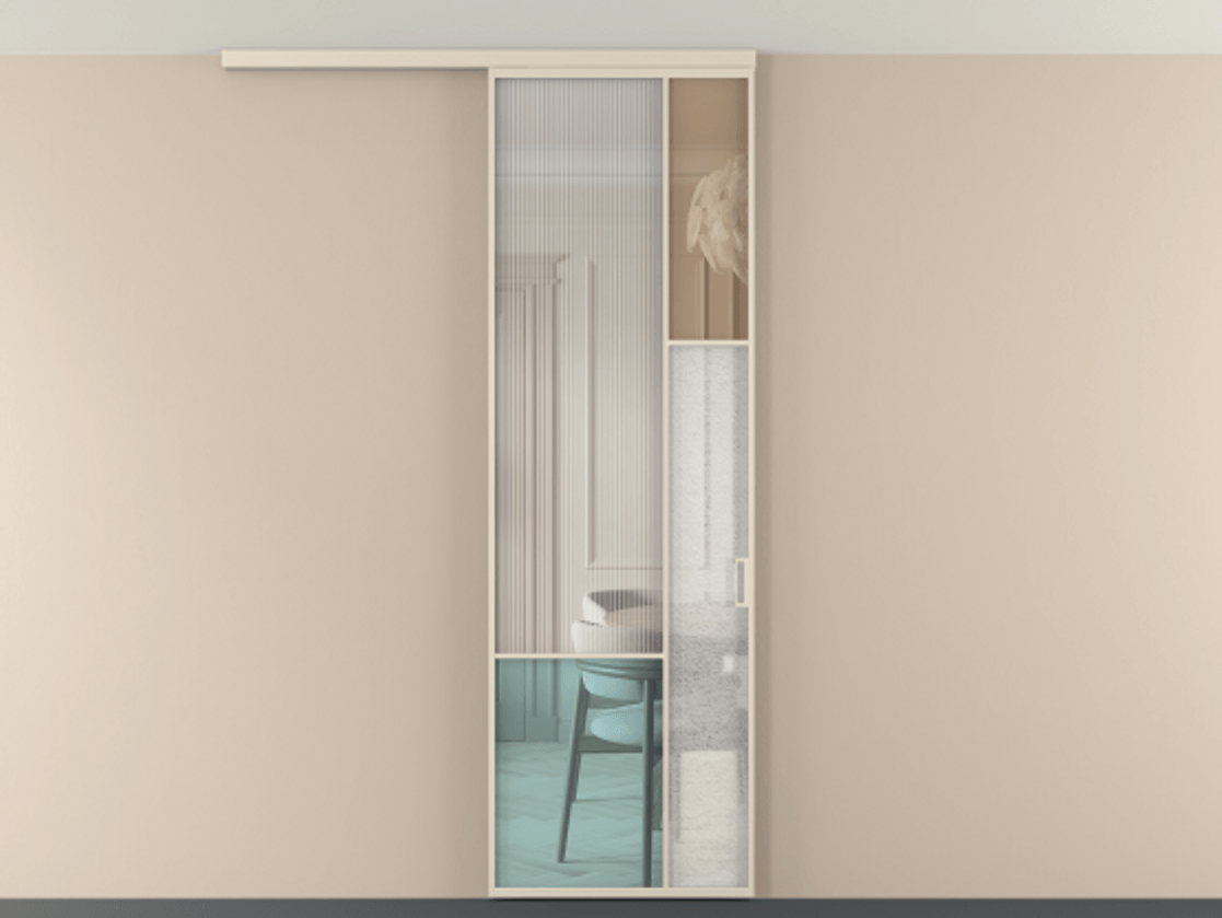 Перегородка Мозаик вдоль стены на потолок 1 створка АЛПР 041.12 Алюминий бежево-серый Комбинация стекол Группы 1 и Группы 3 Цена 205350 сом | Volhovec