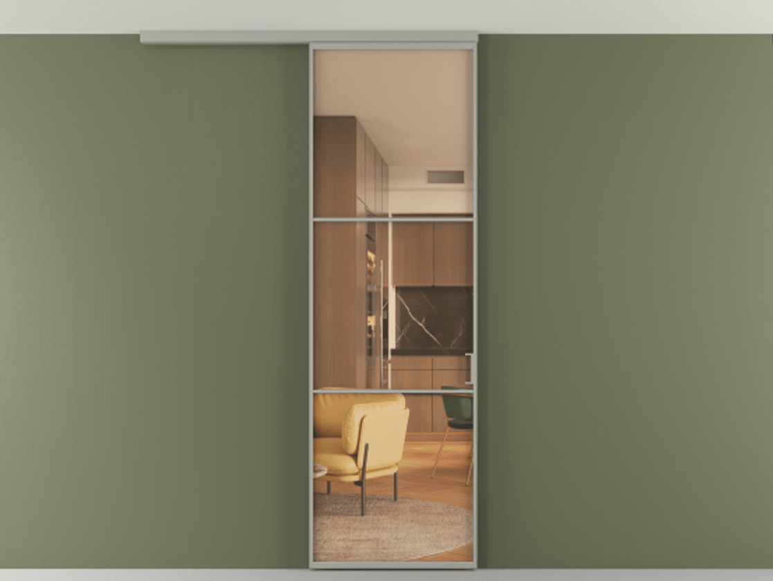 Перегородка Формато вдоль стены на потолок 1 створка АЛПР 040.03 Алюминий нейтральный серый Прозрачное оранжевое стекло, триплекс Цена 147040 сом | Volhovec