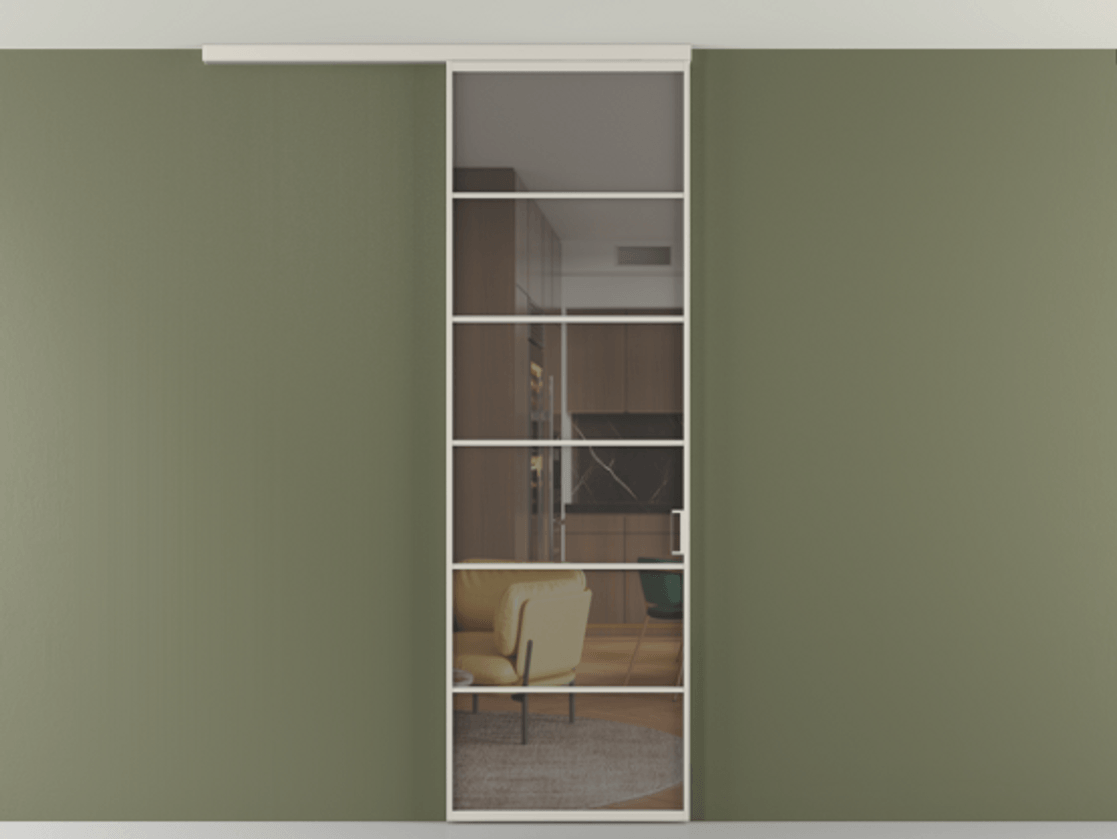 Перегородка Формато вдоль стены на потолок 1 створка АЛПР 040.04 Алюминий облачно-серый Прозрачное серое стекло, триплекс Цена 157030 сом | Volhovec