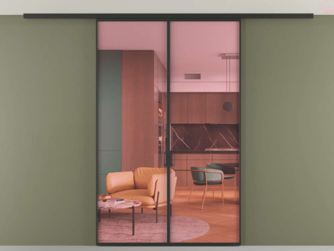 Перегородка Формато вдоль стены на потолок 2 створки АЛПР 040.01 Алюминий Черный Прозрачное розовое стекло, триплекс Цена 248970 сом | Volhovec