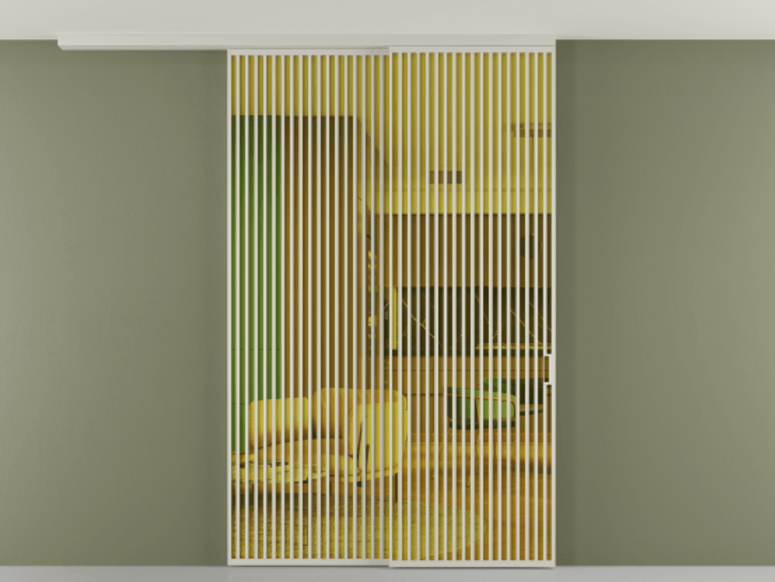 Перегородка Formato вдоль стены на потолок 2 створки с синхронным механизмом АЛПР 040.06 Алюминий тёплый серый Прозрачное жёлтое стекло, триплекс Цена 655860 сом | Volhovec