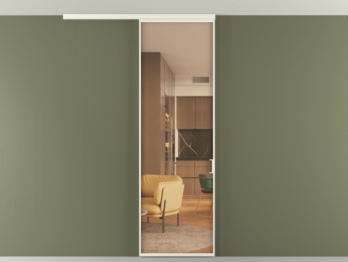 Перегородка Формато вдоль стены на потолок 1 створка АЛПР 040.01 Алюминий жемчужный Прозрачное оранжевое стекло, триплекс Цена 134540 сом | Volhovec