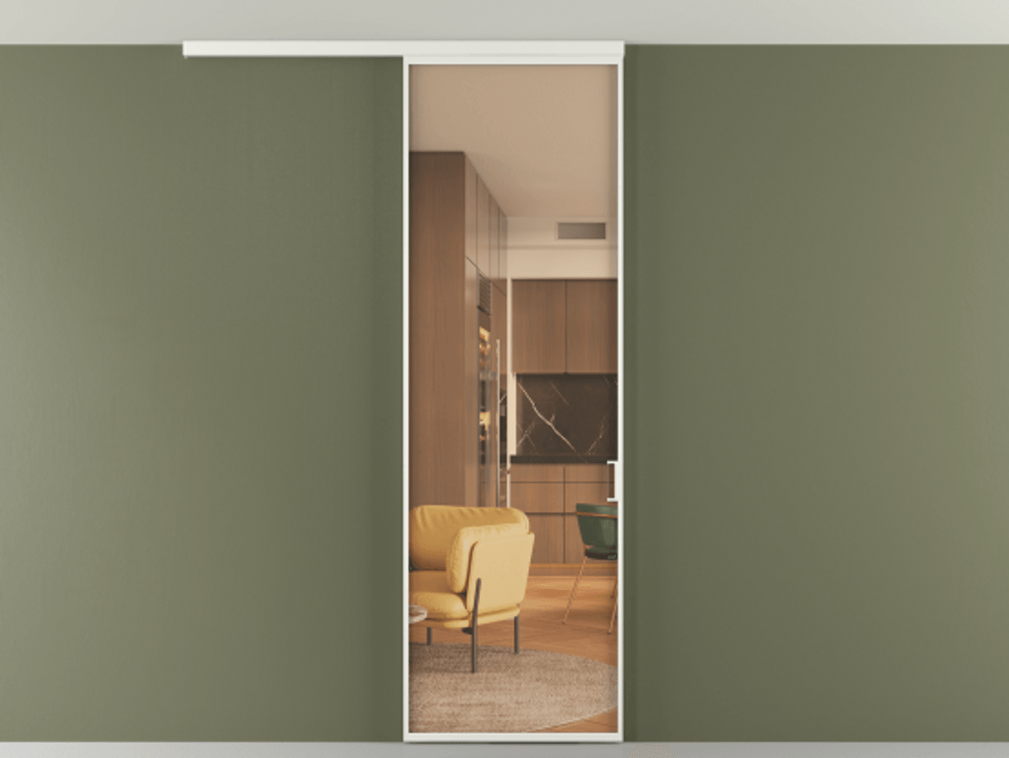 Перегородка Формато вдоль стены на потолок 1 створка АЛПР 040.01 Алюминий светло-серый Прозрачное оранжевое стекло, триплекс Цена 134540 сом | Volhovec