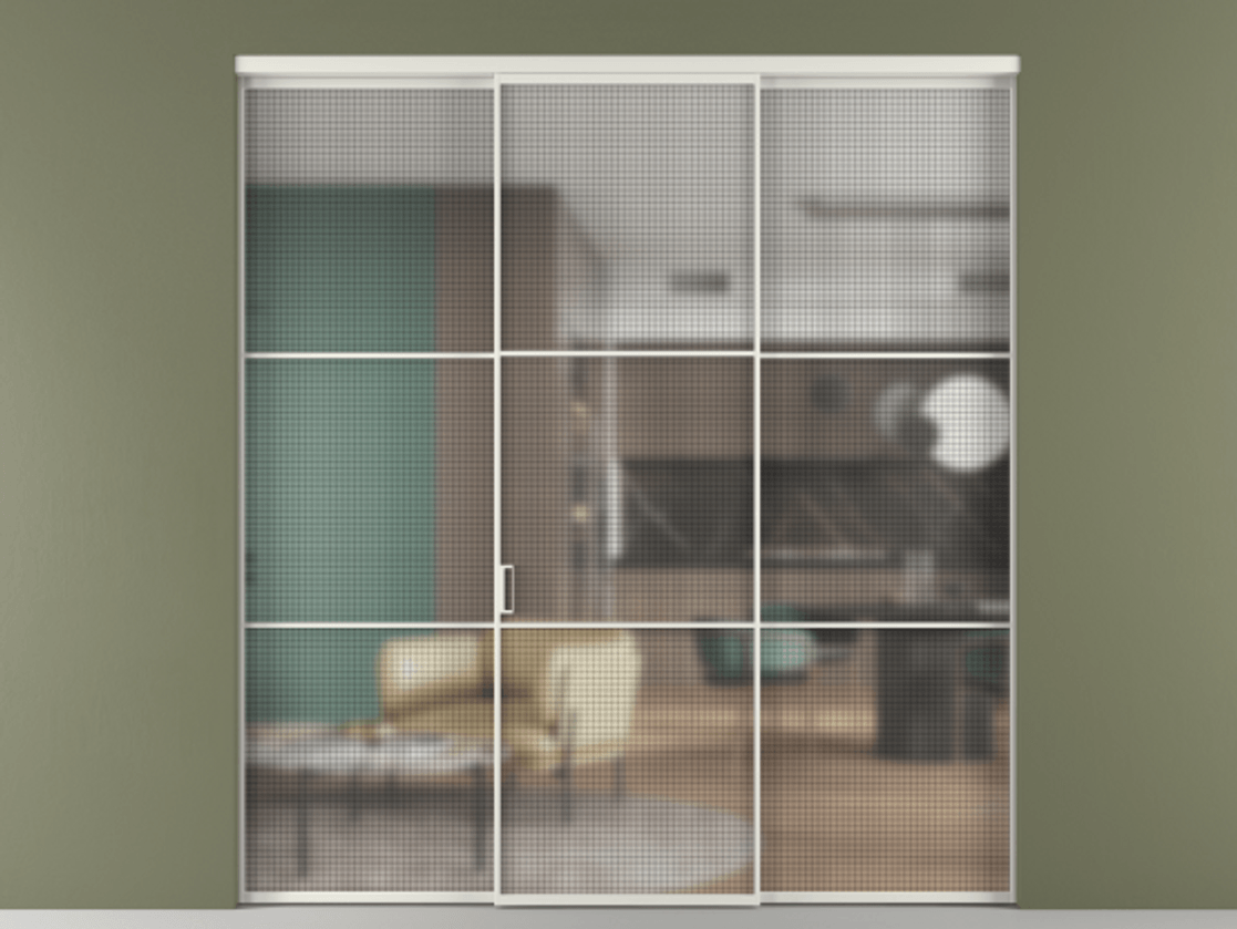 Перегородка Formato внутри проёма 3 створки АЛПР 040.03 Алюминий серый Декоративное стекло с сеткой "Mesh silver", триплекс Цена 389830 сом | Volhovec