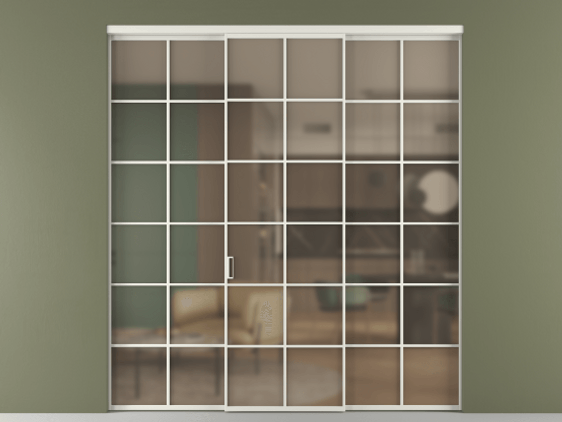 Перегородка Формато внутри проёма 3 створки АЛПР 040.05 Алюминий серый Сатинированное бронзовое стекло, триплекс Цена 371030 сом | Volhovec