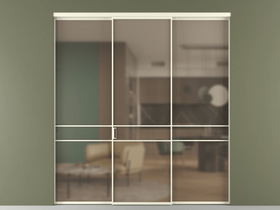 Перегородка Формато внутри проёма 3 створки АЛПР 040.02 Алюминий молочно-белый Сатинированное бронзовое стекло, триплекс Цена 261000 ₽ | Volhovec