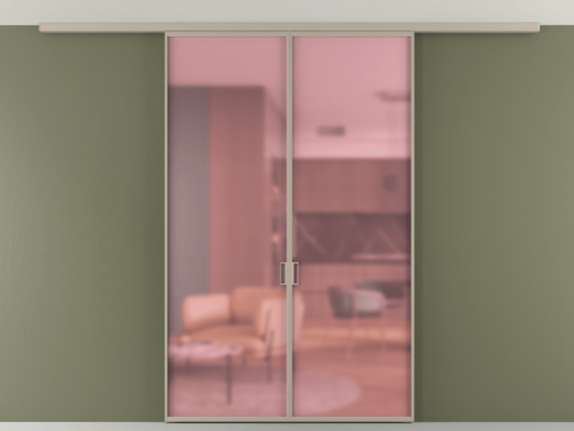 Перегородка Формато вдоль стены на потолок 2 створки АЛПР 040.01 Алюминий бисквитный Сатинированное розовое стекло, триплекс Цена 258740 сом | Volhovec