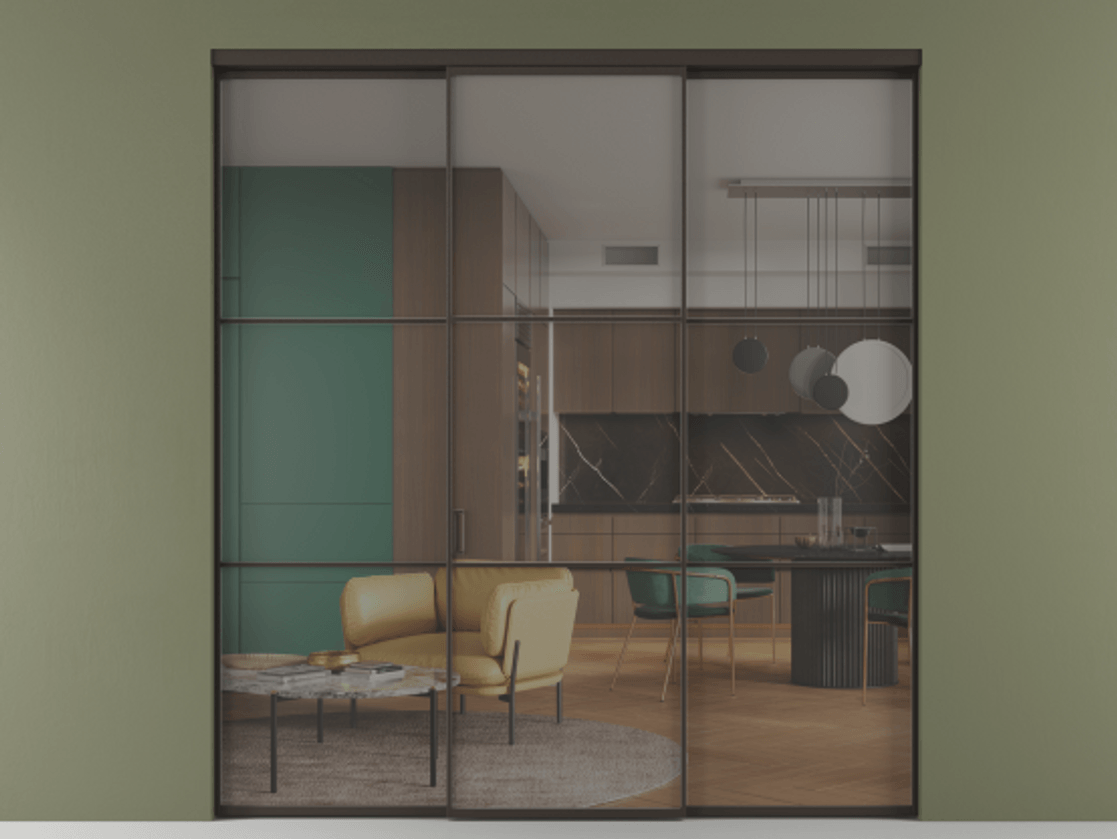 Перегородка Formato внутри проёма 3 створки АЛПР 040.03 Алюминий антрацит Прозрачное серое стекло, триплекс Цена 345470 сом | Volhovec