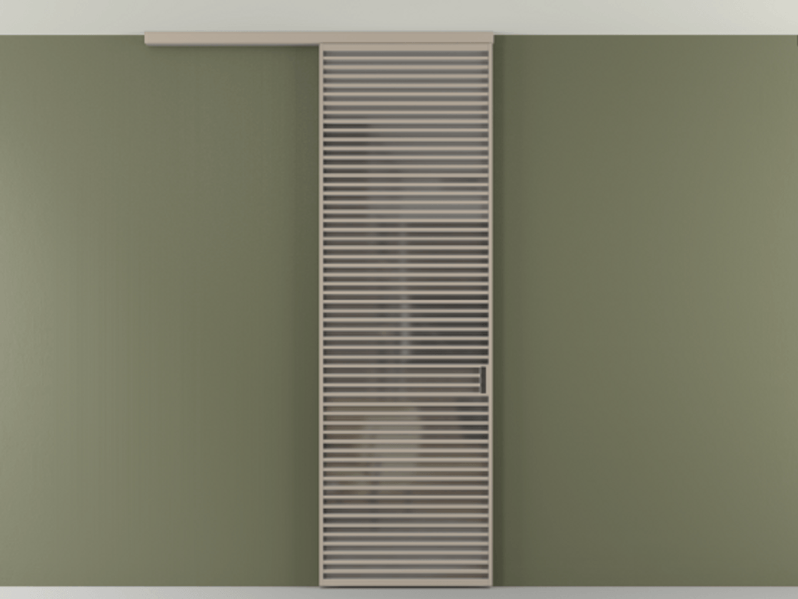 Перегородка Формато вдоль стены на потолок 1 створка АЛПР 040.07 Алюминий бисквитный Сатинированное серое стекло, триплекс Цена 328050 сом | Volhovec