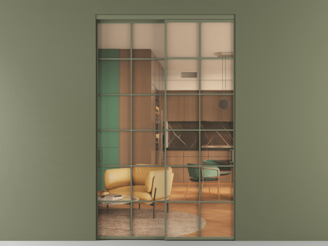 Перегородка Formato внутри проёма 2 створки АЛПР 040.05 Алюминий оливковый тёмный Прозрачное оранжевое стекло, триплекс Цена 695820 сом  | Volhovec