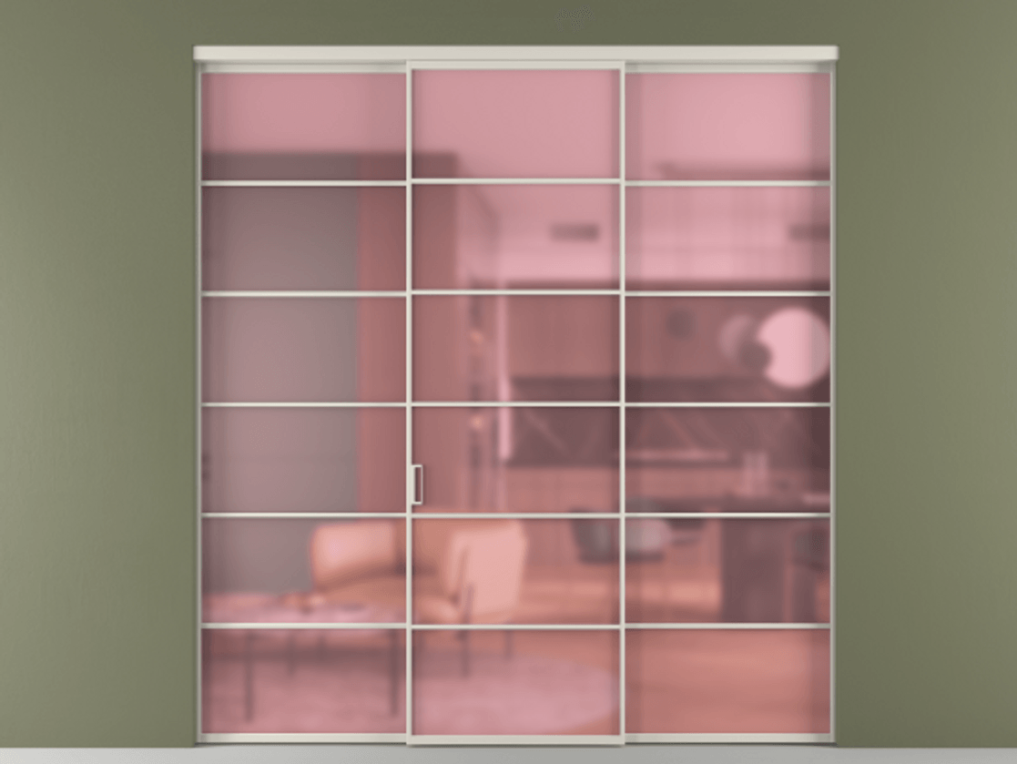 Перегородка Формато внутри проёма 3 створки АЛПР 040.04 Алюминий облачно-серый Сатинированное розовое стекло, триплекс Цена 371030 сом | Volhovec